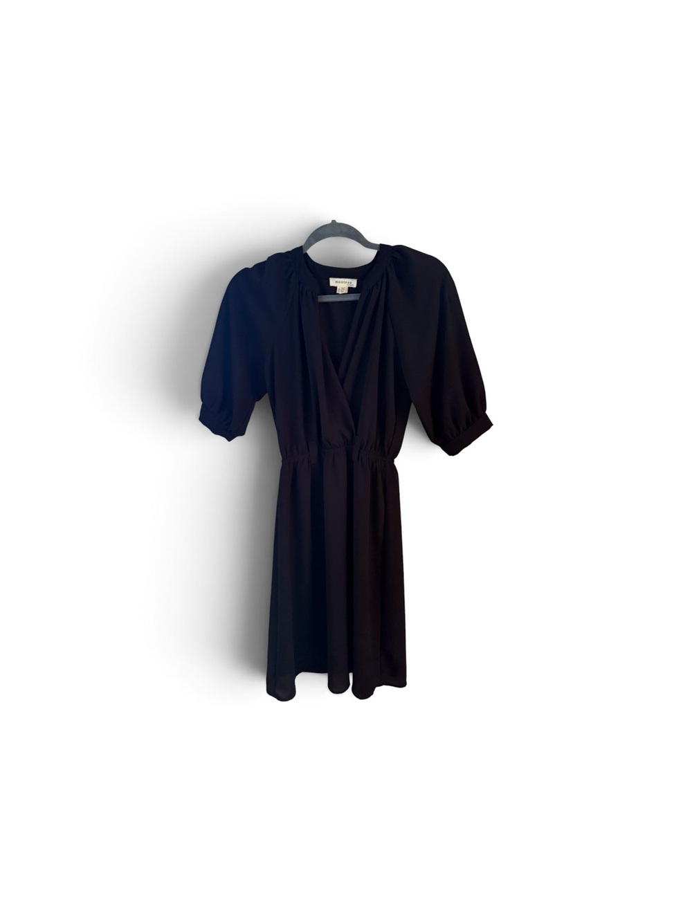 Monteau Black V-Neck Puff Sleeve Dress